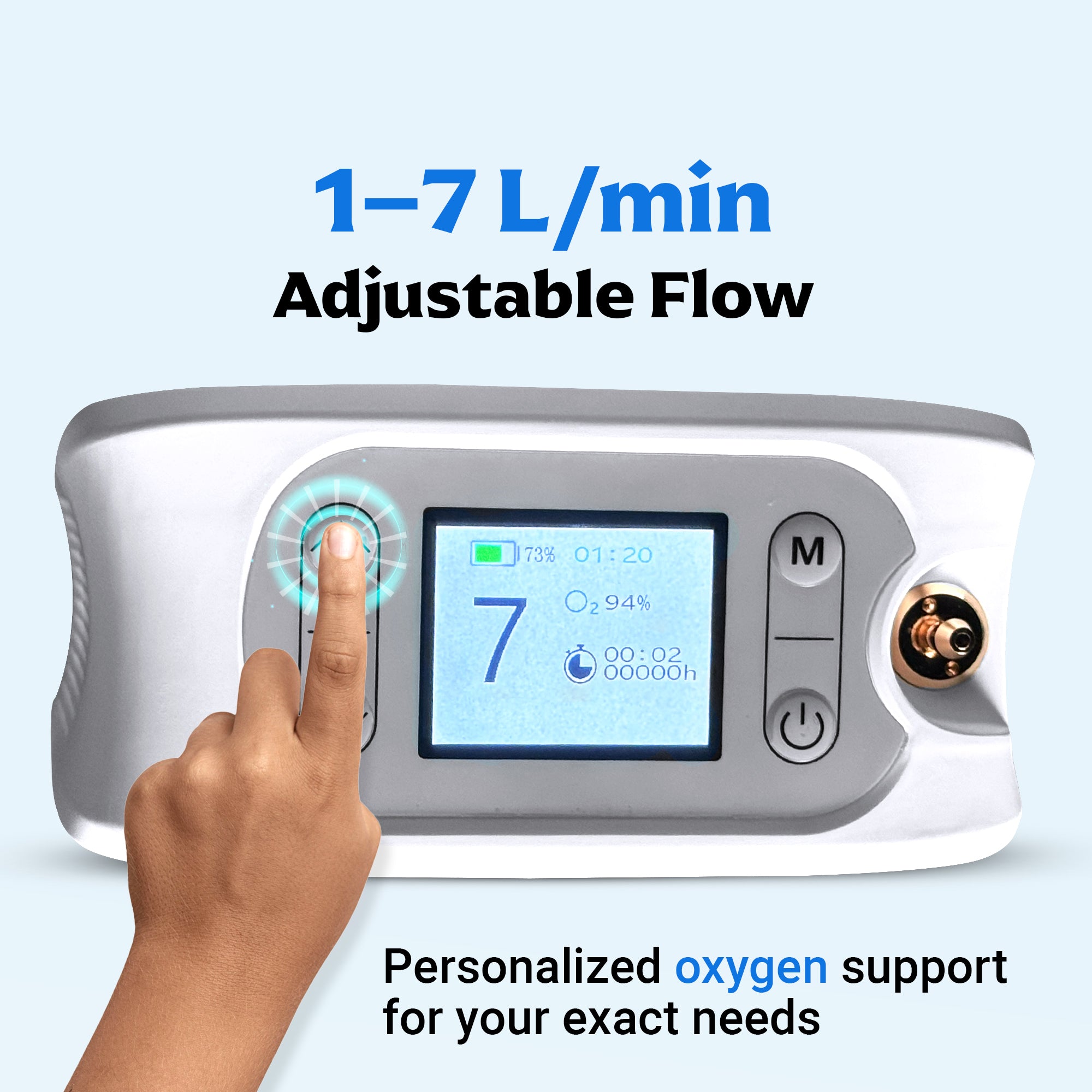 1–7L/Min Smart Portable Oxygen Concentrator | Adjustable Continuous Flow | 90–94% Oxygen Purity
