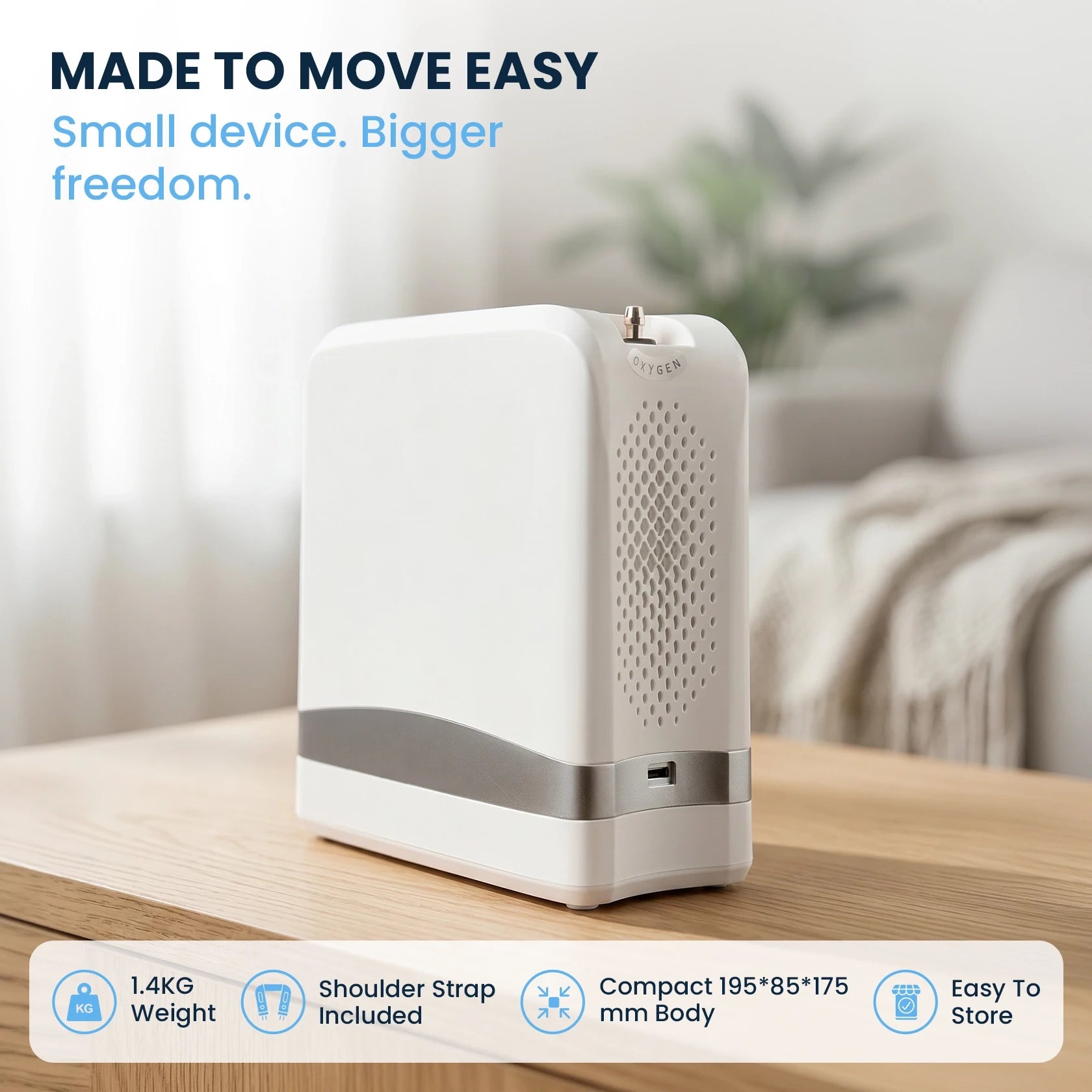1–7L Portable Oxygen Concentrator | Adjustable Pulse Flow | 90–94% Oxygen Purity